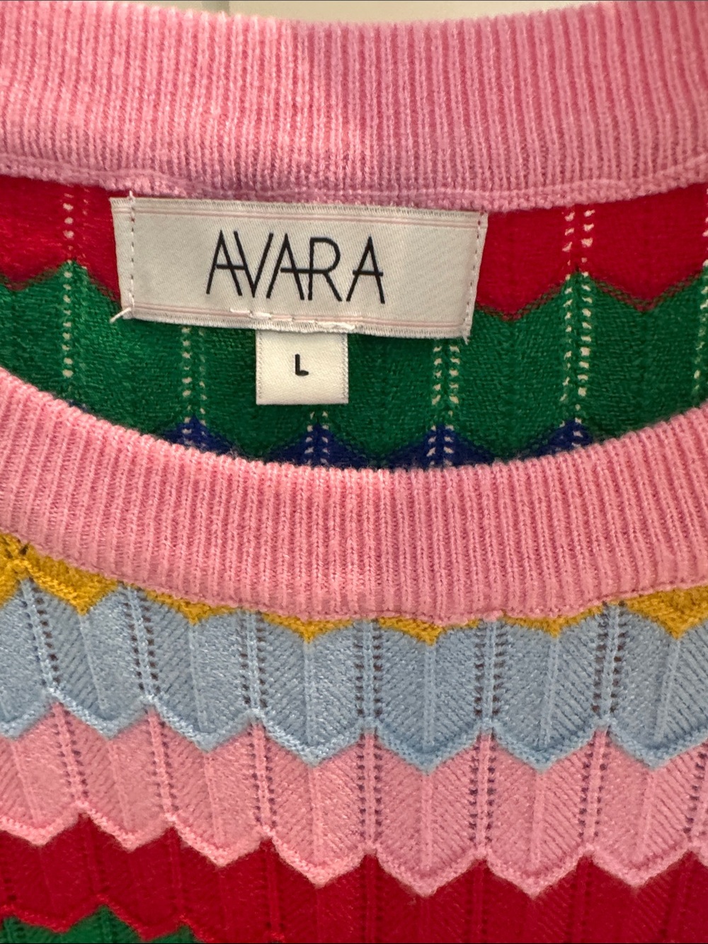Avara Multicolor Striped Scoop-Neck Sweater — Pink Trim - Picture 3 of 5